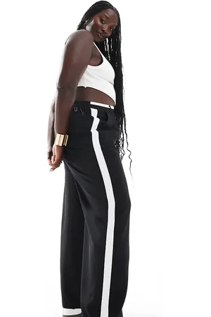 Yours Contrast waistband side stripe wide leg trousers in