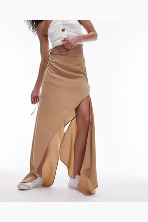 Topshop Hanky Hem Asymmetric Skirt in stone