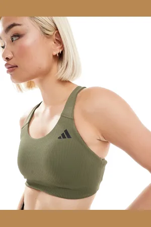 adidas Adidas Training D4T medium support rib sports bra in olive