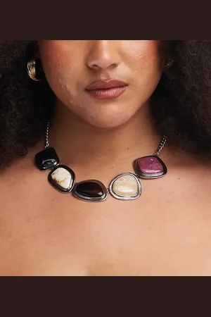 ASOS ASOS DESIGN Curve Limited Edition necklace with faux semi precious stone detail in tone