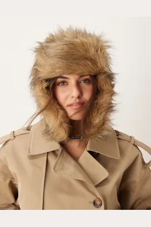 My Accessories Faux fur trapper hat in beige and