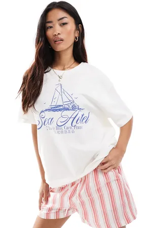 Pull&Bear Nautical graphic t-shirt in ecru