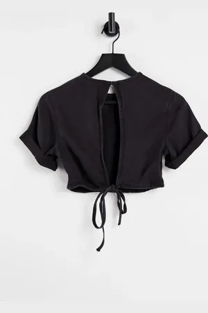 Weekday Little co-ord denim tie detail top in washed