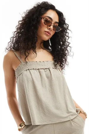 JDY Shirred detail cami top co-ord in beige