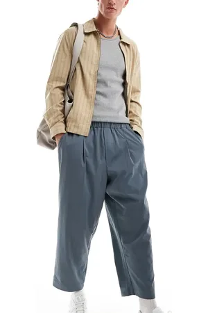 Reclaimed Relaxed wide leg pull on cropped trouser in blue