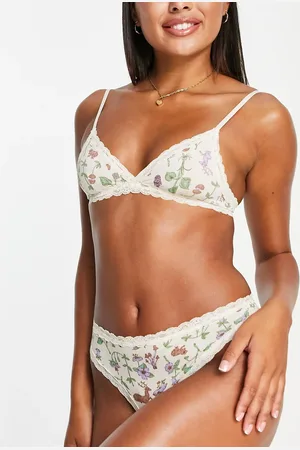 Monki Lace trim triangle bra in garden print