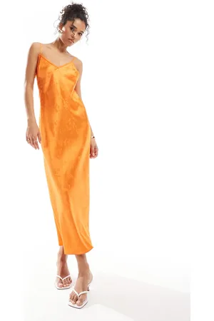 Miss Selfridge Satin jacquard strap back maxi slip dress in