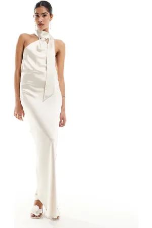 Pretty Lavish Hen backless satin scarf maxi dress in ivory