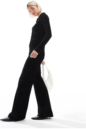 Miss Selfridge Velvet rib long sleeve henley jumpsuit