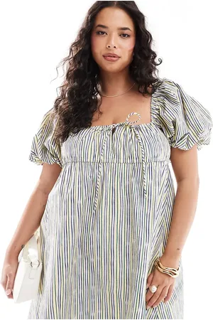 ASOS ASOS DESIGN Curve puffed sleeve smock mini dress in yellow stripe