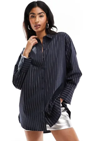 JDY Longline oversized shirt in with silver stripes