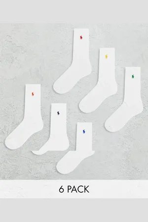 Ralph Lauren 6 pack sport socks in with multi colour pony logo