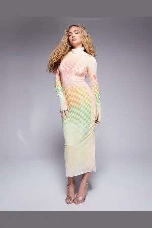 AFRM Shailene high neck mesh midi dress in pastel ombre print