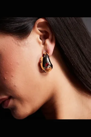 8 Other Reasons Chunky hoop earrings with red jewels in 18k plated