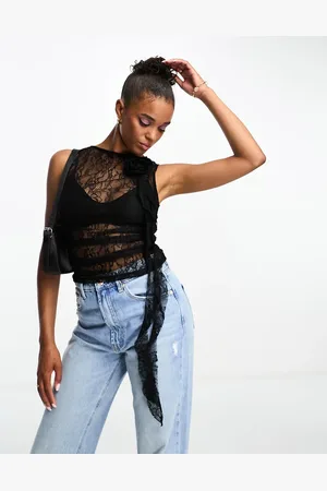 Miss Selfridge Corsage detail sleeveless lace top in