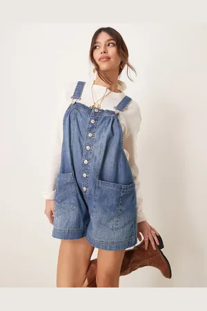 Free People Button through denim romper in roulette