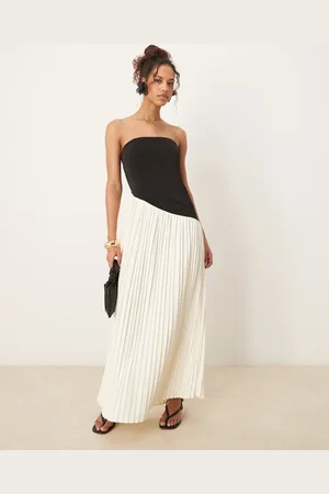 Six Stories Asymmetric pleated maxi dress in monochrome