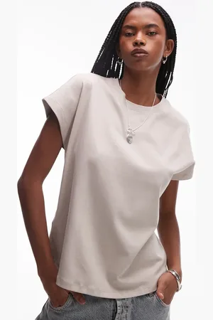 MANGO Cap sleeve premium t-shirt in beige
