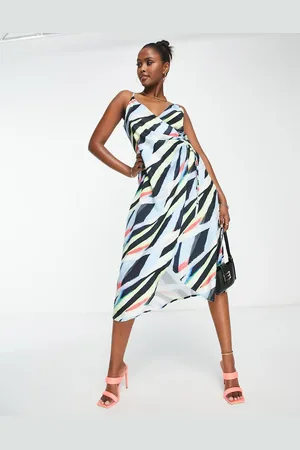 Liquorish Cami midi wrap dress in abstract print