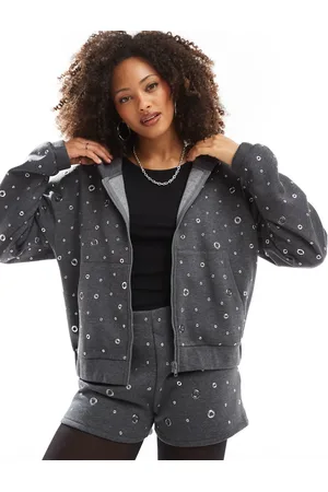 ASOS Eyelet zip through hoodie in grey