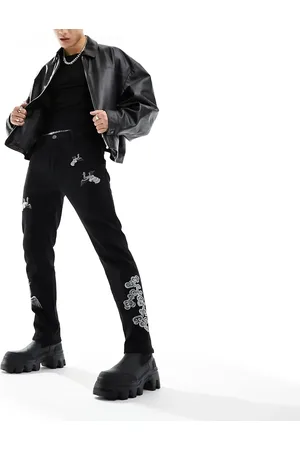 Liquor N Poker Straight leg jean with bird embroidery in washed