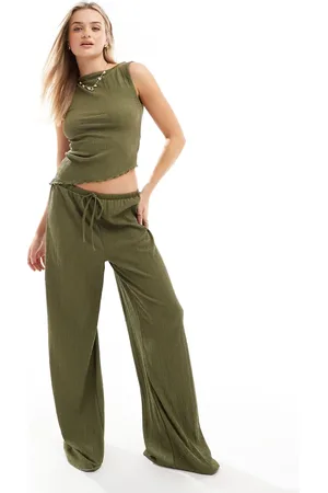 ASOS Textured wide leg trousers co ord in khaki