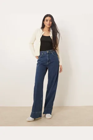 ASOS Wide leg jean with deep hem in midwash co-ord