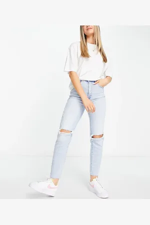 Stradivarius Slim mom jean with stretch and rip in vintage