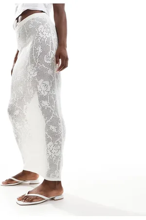 ASOS Sheer floral lace knit maxi skirt in ivory