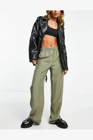 MANGO Straight leg linen trouser in khaki