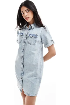 VERO MODA Short sleeved denim mini dress in light