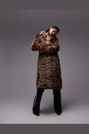 Topshop Animal faux fur long coat in