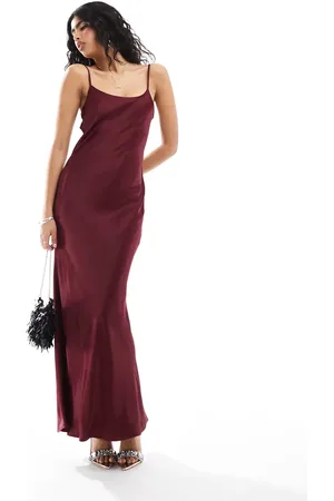 ASOS Satin scoop neck maxi slip dress in burgundy