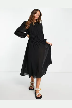 MANGO Shirred midi dress in