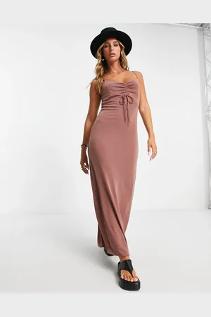 MANGO Ruched tie detail midi dress in soft
