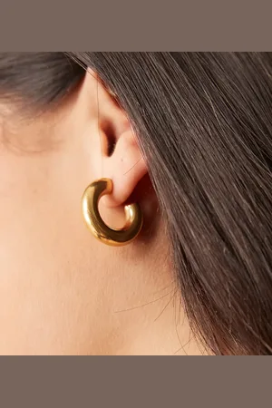 LOST SOULS Stainless steel 18ct plated 25mm chunky tube hoop earrings