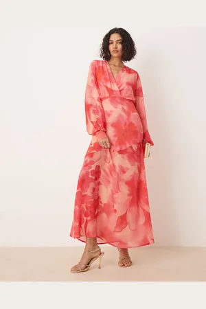 Pretty Lavish Balloon sleeve ruffle maxi dress in pink and