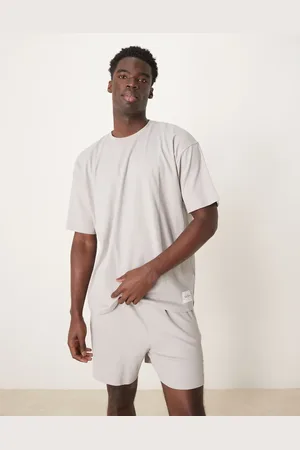 ASOS Ribbed t-shirt and short lounge set with embroidered patch in grey