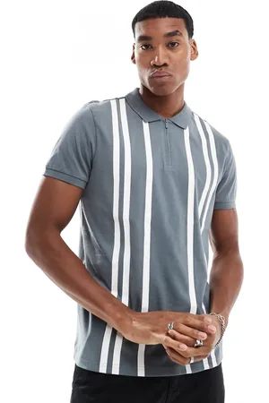 Threadbare Zip neck stripe jersey polo in