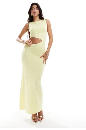 ASOS Slinky cut out maxi dress in lemon