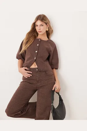 ASOS Denim raglan puff sleeve top in dark leopard