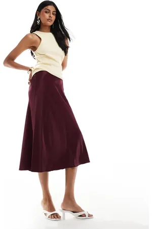 & OTHER STORIES Satin slip midi skirt in burgundy