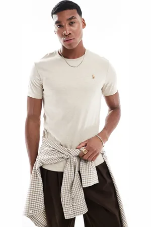 Ralph Lauren Icon logo pima cotton t-shirt custom fit in beige marl