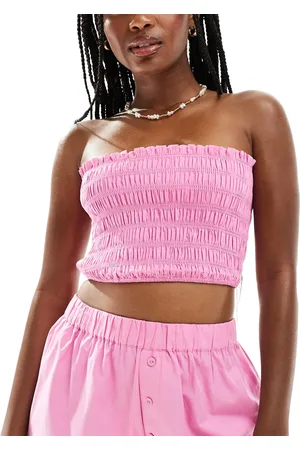 ASOS Kaye cotton shirred bandeau beach top in bright