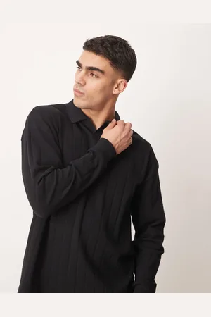 ASOS Oversized long sleeve textured rib polo with revere collar in