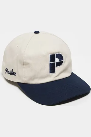 Parlez Homerun logo cap with leather strap in white/blue