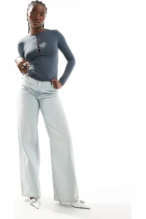 Pull&Bear Polyamide sculpt keyhole detail long sleeved top in petrol blue