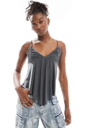 COLLUSION Ruched bust slinky asymmetric hem cami top