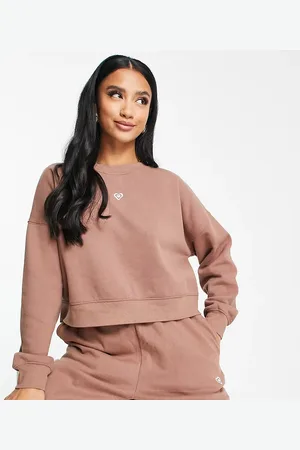 Miss Selfridge Petite cropped sweat in mocha with emb heart
