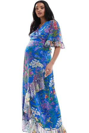 HOPE & IVY Frill sleeve maxi wrap dress with tie waist in print
